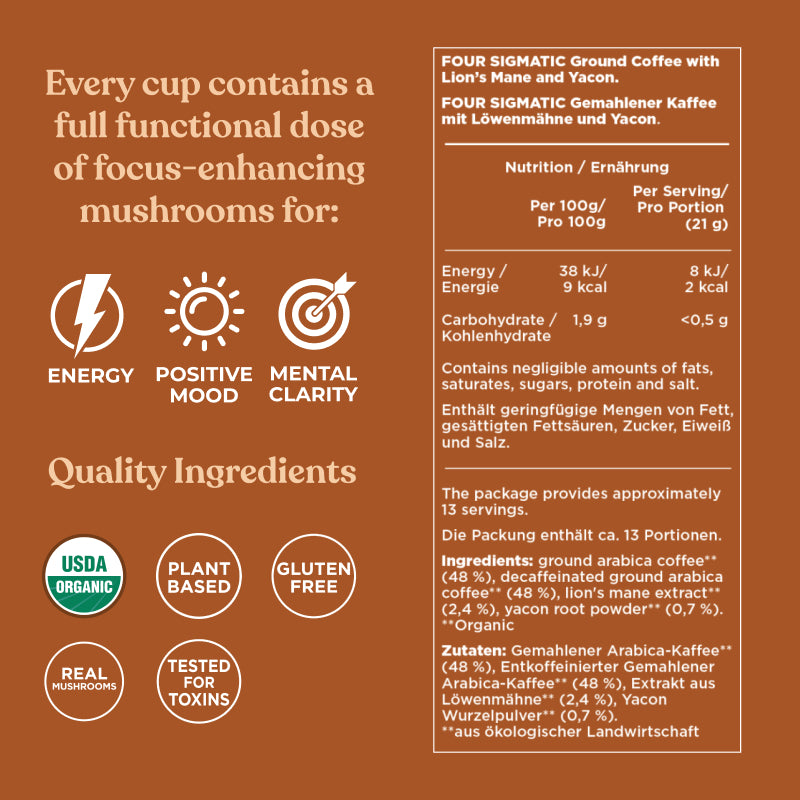 Original Mushroom Coffee - Half Caf Ground (8-Pack)